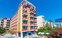  На първа линия в GALAXY BEACH HOTEL 4*, Алания, Турция. Чартърен полет от София + 7 нощувки на човек на база All Inclusive 