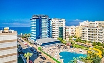  Почивка в ARSI BLUE BEACH HOTEL 3*, Алания, Турция. Самолетен билет от София + 7 нощувки на човек на база All Inclusive! 