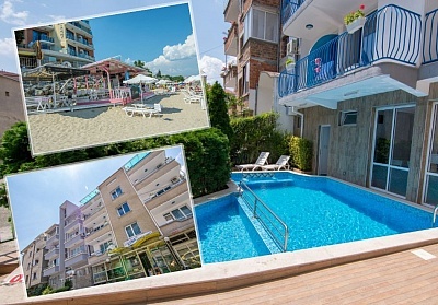 All inclusive light + басейн + шезлонг, чадър и напитки на плажа от семеен хотел Елвира, Равда на цени от 52 лв. на човек