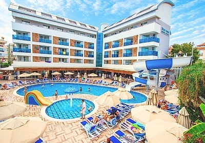  All Inclusive почивка в BLUE WAVE SUITE HOTEL 4*, Алания, Турция. Чартърен полет от София + 7 нощувки на човек+ 2 басейна 