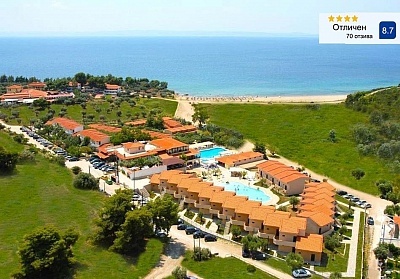 All Inclusive в Village Mare Hotel на първа линия в Метаморфоси, Гърция с плувен басейн и безплатно настаняване за деца