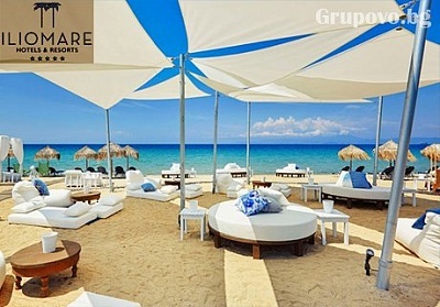  Късно лято на първа линия на о. Тасос! Нощувка, закуска, вечеря, басейн, частен плаж + шезлонг и чадър от хотел Ilio Mare 5* 