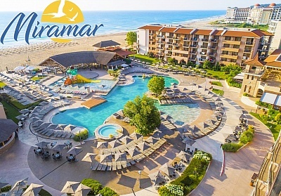 23-31 май на първа линия в Обзор! ULTRA ALL INCLUSIVE на човек + чадър и шезлонг на плажа, вътрешен басейн и релакс пакет в HVD Клуб хотел Мирамар. Дете до 13г. - Безплатно!