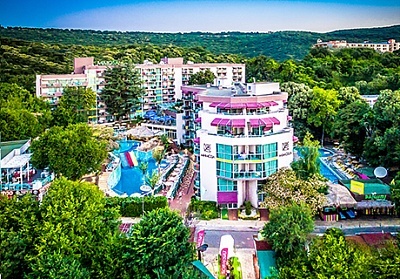  Нощувка на база All inclusive + 2 басейна, водни пързалки и анимация в СООЕЕ Mimosa Sunshine Hotel****, Златни пясъци. Дете до 13г. - БЕЗПЛАТНО 