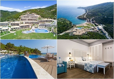  На първа линия през юни в Thassos Grand Resort 5*, o. Тасос, Гърция! 2+ нощувки на човек със закуски и вечери + басейни! Дете до 6г. БЕЗПЛАТНО! 