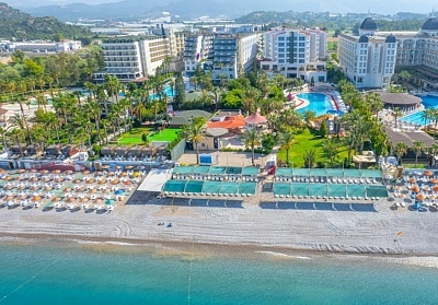  На ПЪРВА ЛИНИЯ в STELLA BEACH HOTEL 5*, Алания, Турция. Чартърен полет от София + 7 нощувки на човек на база All Inclusive + басейни и водни пързалки 