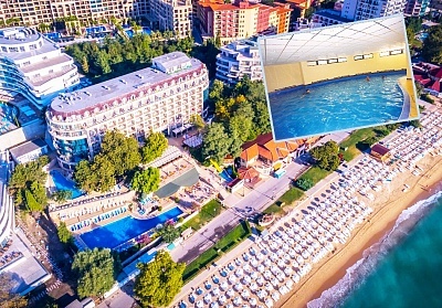  На ПЪРВА ЛИНИЯ в Златни пясъци. Нощувка на човек на база All inclusive + вътрешен басейни в хотел Калиакра Палас**** 