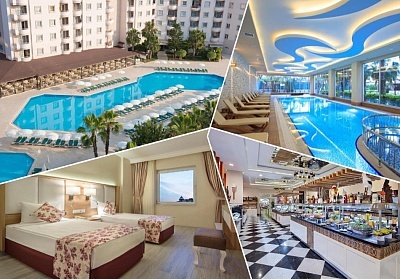  Почивка в ROYAL GARDEN BEACH HOTEL 5*, Алания,Турция! Автобусен транспорт +7 нощувки на човек на Ultra All Inclusive. 