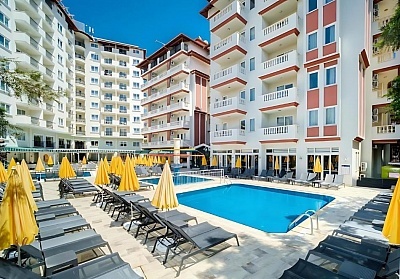  Почивка в VILLA SUN FLOWER BEACH HOTEL 4*, Алания, Турция! Автобусен транспорт + 7 нощувки на човек на база Ultra All Inclusive. 