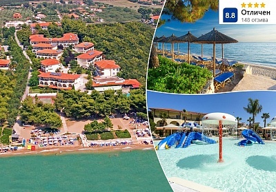  Последни свободни места за септември в Hotel Portes Beach**** на 1-ва линия в Неа Потидея, Гърция! Нощувка, закуска и вечеря на човек и дете до 12г. безплатно! 