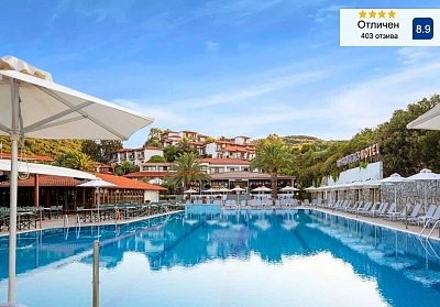 Промо оферта през май в хотел Aristoteles Holiday Resort & Spa****, Урануполи, Гърция! Нощувка за ДВАМА на база All Inclusive + басейн, чадър и шезлонг на плажа