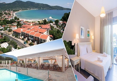 Ранни записвания на 150м. от плажа в Ntinas Filoxenia Hotel & Spa****, о. Тасос! Нощувка на човек със закуска и вечеря + басейни. Дете до 12г. БЕЗПЛАТНО!