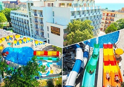 Ранни записвания за юли и август в Златни пясъци! Нощувка на човек на база All Inclusive + басейни и СПА зона от Престиж Делукс Хотел Аквапарк Клуб****. Дете до 12.99г. - БЕЗПЛАТНО!