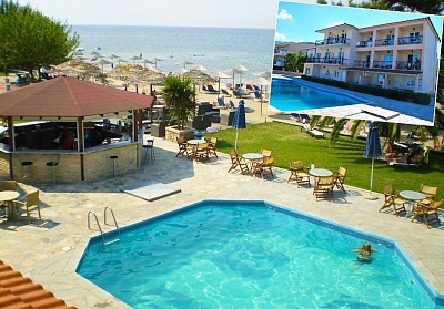  Семейна почивка през лято 2022 на 1-ва линия на о. Тасос! 3+ нощувки на база All Inclusive за двама с две деца + басейн в хотел Sunrise Beach*** 